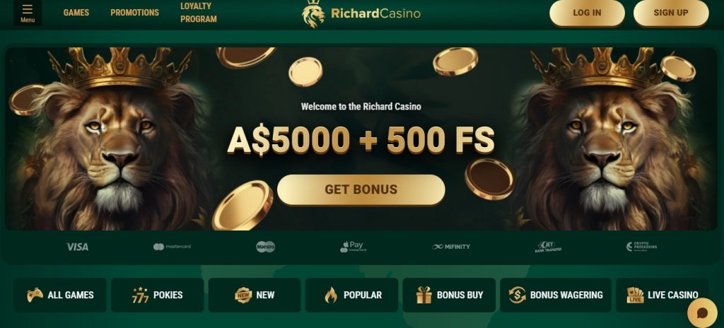 Richard Casino homepage Australia online casino main page interface